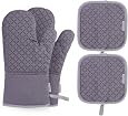 Sonnenblumen Ofenhandschuhe & Topflappen Set – 4-teilig, Hitzebeständig Bis 200°C, Silikongriff
