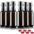 YEBODA 16 oz Amber Glass Beer Bottles for Home Brewing with Flip Caps, Case of 6
