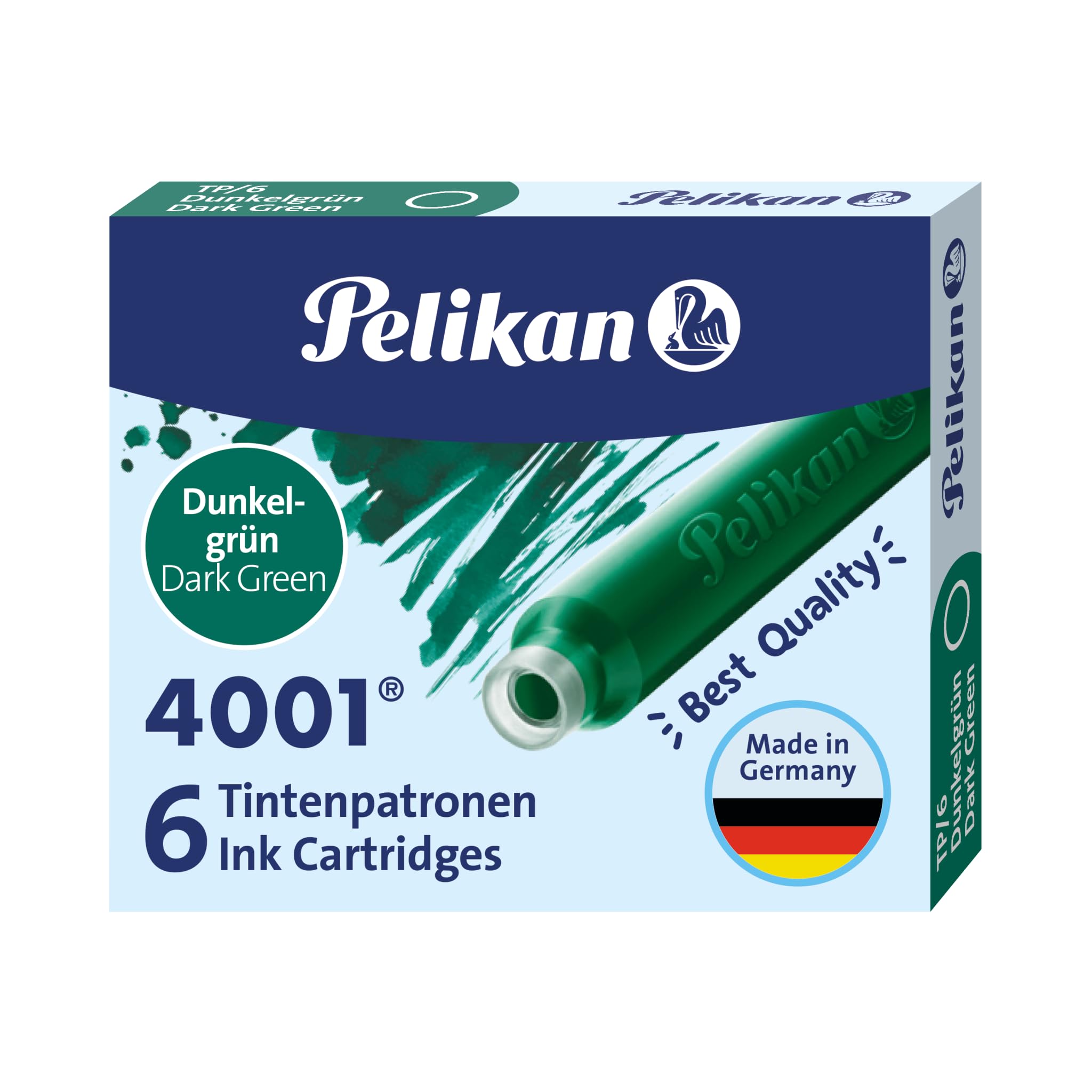 Pelikan Cartridge for 4001 TP / 6 Pelikan Fountain Pens - Green - 0PK300087 (Pack of 6)