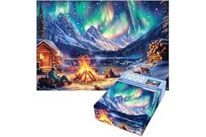 1000 Piece Puzzle for Adults, Aurora Campfire Night Jigsaw Puzzles, Challenging Landscape Puzzles for Home Decor, Adult Puzzl