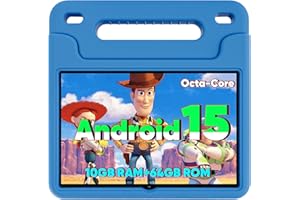 WXUNJA Android 15 Kids Tablet, 2025 Upgraded 10.1 Inch Tablets with Octa-core Processor, 6000mAh Battery, Kid Space, Parental Control,Pre-Loaded Kids Apps, 2.4/5GHZ Dual WiFi, Case Included, Blue