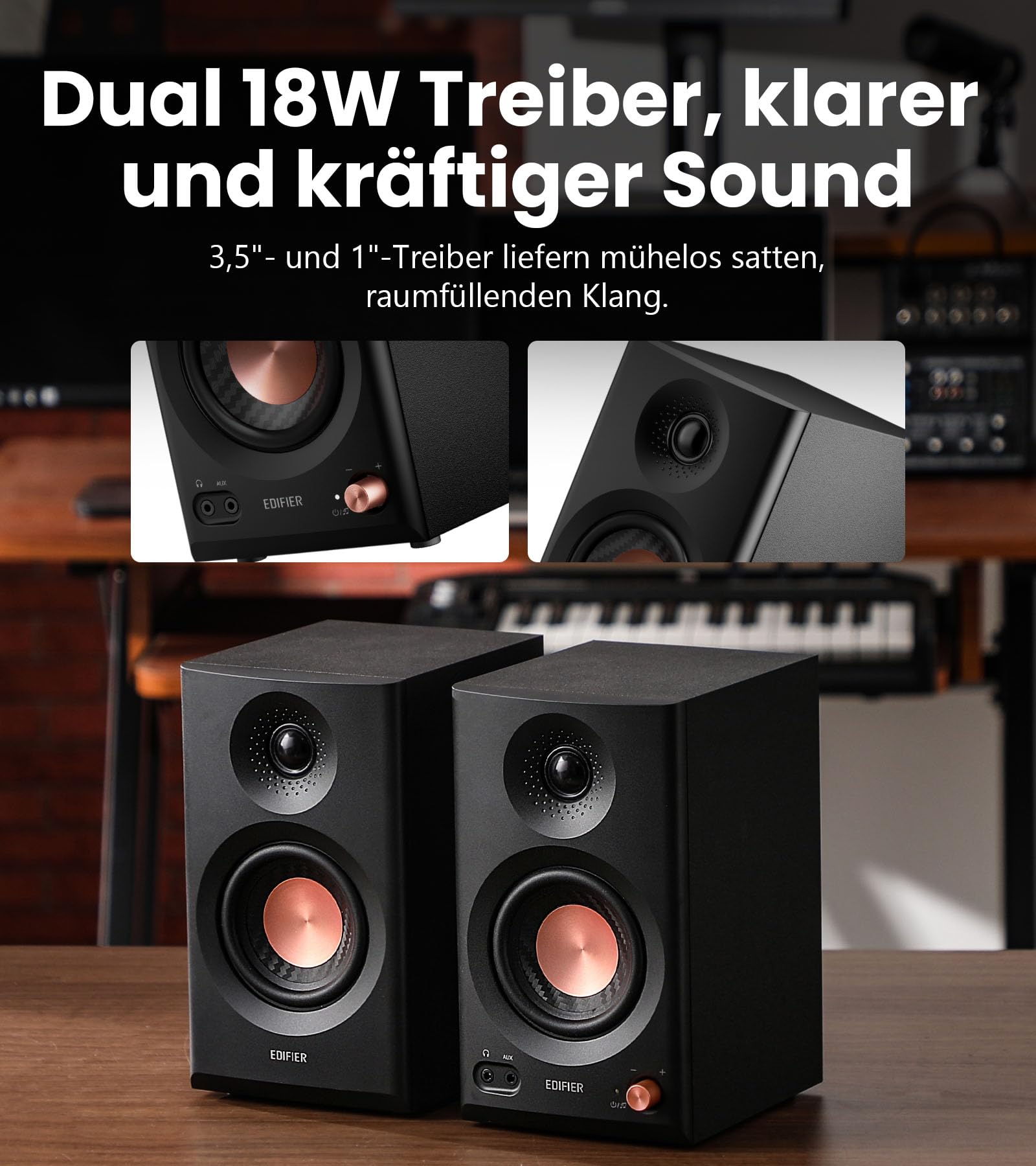 Edifier MR3 Lautsprecher für Studiomonitor, Bluetooth, hochauflösende 36 W App, 3,5 mm Cinch/AUX-Eingang, 52 Hz-40 kHz Kopfhöreranschluss-Ausgang, Weiß 3