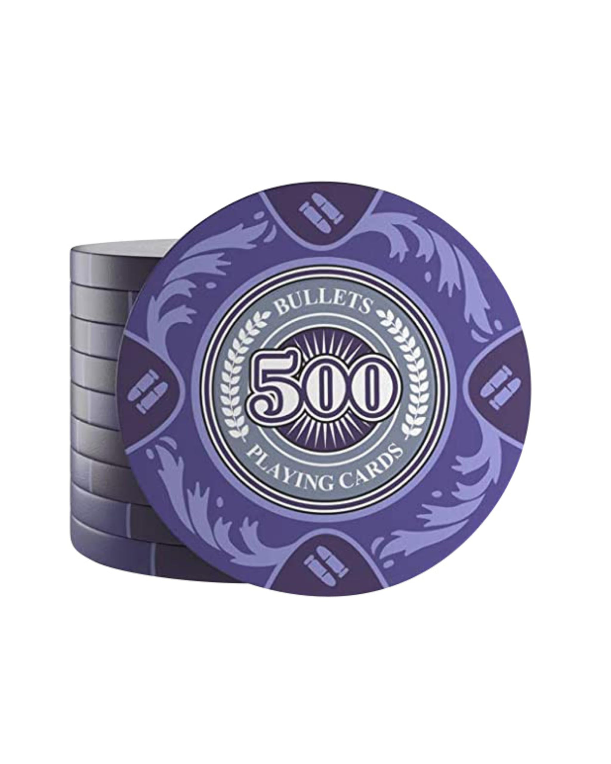 Bullets Playing Cards, 25 Clay Poker Chips Tony for Poker Set, Value 500-14g, 4 cm Diameter, Purple