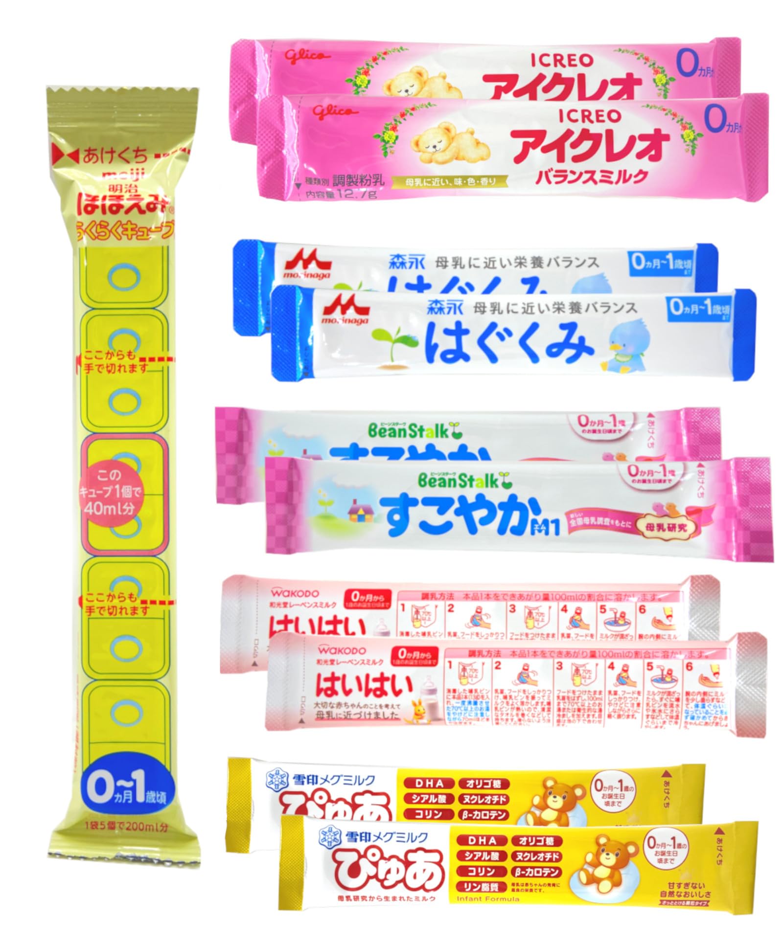 【A-11(計11本入)】粉ミルク お試しセット 6種類 小分け アソート 飲み比べ スティックタイプミルク 個包装 使い切り 小分けパック 試供品 ミルク 初めて 出産準備 プレママ お試し 育児グッズ 外出用 旅行用 安心 安全商品画像