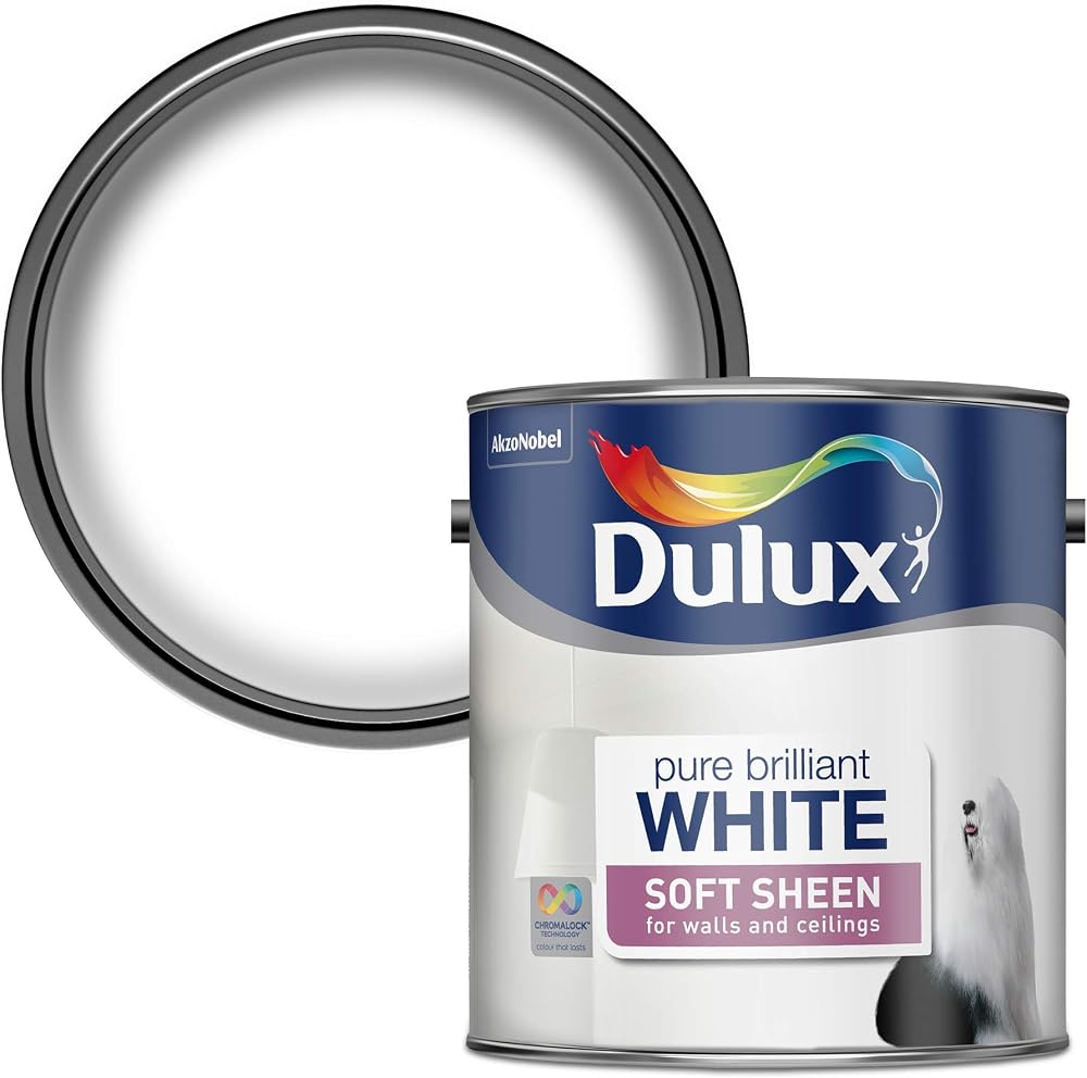Dulux Soft Sheen Emulsion Paint Walls Ceilings Pure Brilliant White 2.5L