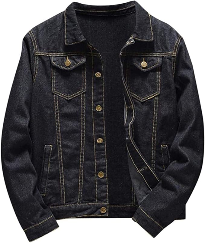 Men's Denim Jacket Long Sleeve Relax Fit Big and Tall Jeans Outwear at