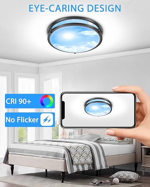 OYKYOHEI 2 PACK 24W LED CEILING LIGHTS FOR OFFICE HALLWAY BEDROOM, 12 INCH DIMMABLE FLUSH MOUNT LED CEILING LIGHT FIXTURE, 6500K/5000K/4000K/3500K/3000K ADJUSTED MODERN LAMPS (CLOUD BLUE SKY COVER)