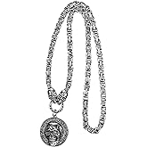 Aroncent Memento Mori Skull Necklace: Gothic Stainless Steel Coin Pendant Italian and Hindi Engraved Unisex Jewelry - Byzantine Chain 21.26" Adjustable