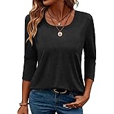 TICTICMIMI Women's 3/4 Sleeve Tops Square Neck Summer T Shirts Casual Dressy Blouse