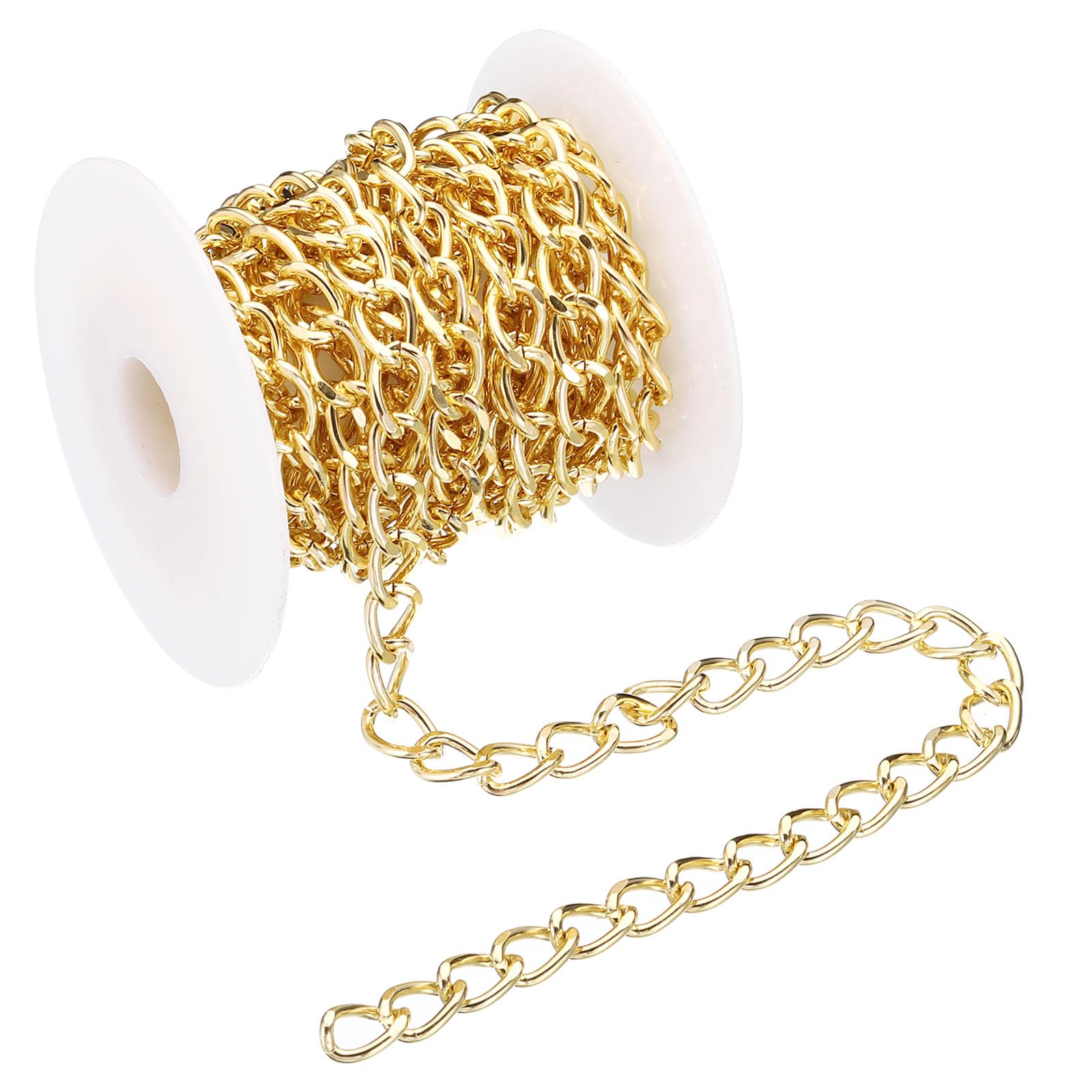 PATIKIL 10 Feet Curb Chain, Twisted Cuban Link Chain with Spool for Jewelry Making DIY Necklace Bracelet Accessories, Golden