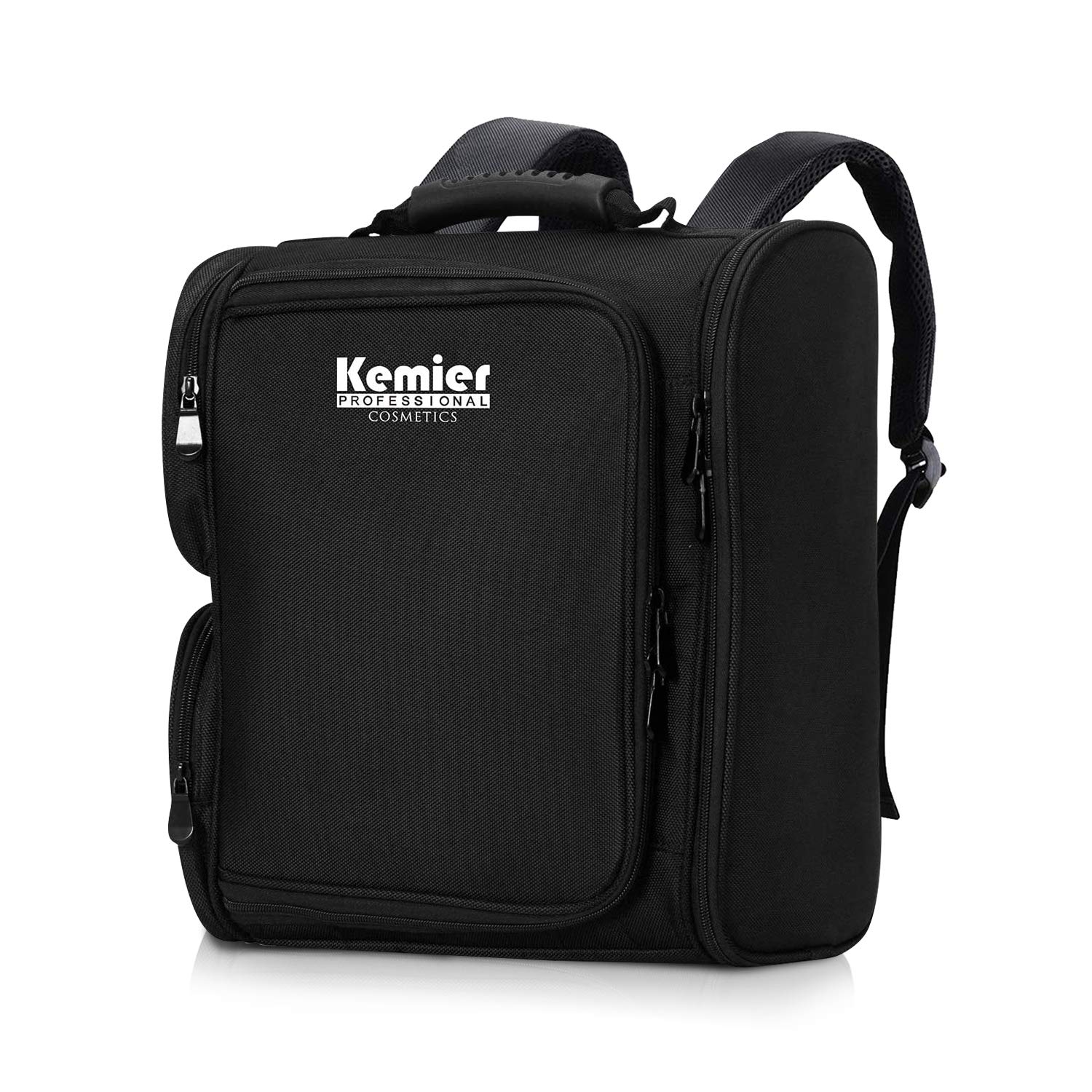 Kemier Portable Makeup Organizer with Brush Holder and Multiple Compartments, Professional Makeup Case for Travel, Waterproof Cosmetic Bag, Multiuse Makeup Bag Backpack and Travel Makeup Train Case