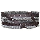 HiiFeuer Nordic Viking Barbarian Wide Belt, Medieval Artificial Fur Waist Armor, Vintage Corset Faux Leather Belt for LARP