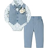 Coco&RARA Baby Boy Clothes Suits Infant Gentleman Outfits, Formal Dress Shirt+Vest+Corsage+tie+Pants Baby Suit Set 0-18M