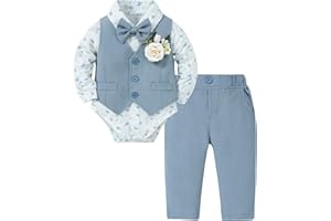 ZOEREA Toddler Baby Boy Clothes Gentleman Wedding Baby Suit Dress Shirts with Bowtie + Pants + Vest + Boutonniere