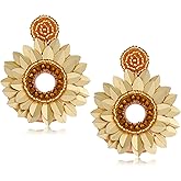 Beaded Flower Earrings for Women, Statement Bead Sequin Sunflower Earrings Bohemia Floral Drop Dangle Earrings Spring Summer Accessory Holiday Jewelry Gifts