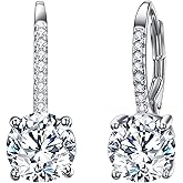 EVER FAITH 925 Sterling Silver Round Cut CZ Prong Setting Gorgeous Bridal Prom Leverback Dangle Earrings