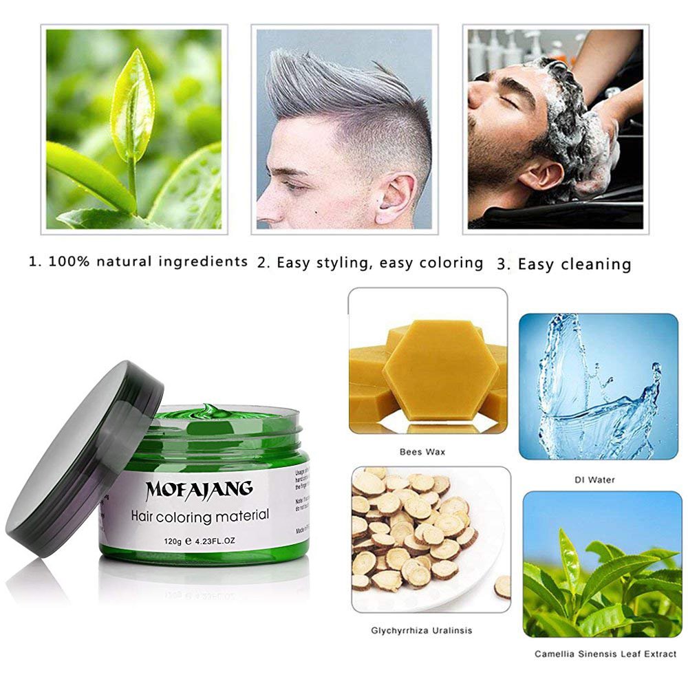 MOFAJANG Hair Coloring Dye Wax, Temporary Hairstyle Cream 4.23 oz, Hair Pomades, Natural Hairstyle Wax for Men and Women Party Cosplay (Green): Beauty