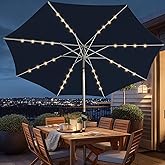 BLUU 10 Ft Patio Umbrella with Solar LED Lights, 5-Year Fade-Resistant Aluminum Outdoor Table Umbrella with Tilt Adjustment and Crank for Pool, Deck, Garden and Lawn, Navy Blue