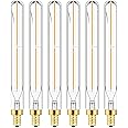 LEOOLS E12 Led Long Bulb,7.3Inch Long Tubular Light Bulbs,T6 B11 Candelabra Bulb 40 watt for Chandeliers,Clear Glass,Warm White,2700K 400LM 4W Dimmable Tube E12 Led Edison Bulb 6Pack