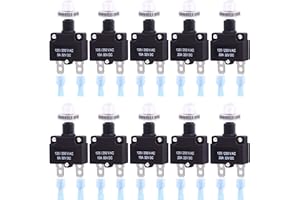 Swpeet 30Pcs 5 Sizes Thermal Circuit Breaker with Quick Connect Terminals and Waterproof Button Caps Assortment Kit, 5Amp 10A