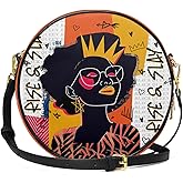 Afroyla African Women's Circle Crossbody Bag, Premium Vegan Leather, Adjustable Strap, Zipper, Gifts for Her, Mom, Wife