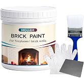 Mollor 16oz Brick Paint, Fireplace Makeover Kits, White Exterior Paint | Low-odor paint indoor outdoor. Dilute 10-20% water, adheres to brick, stone &amp; concrete, full DIY tools supplied