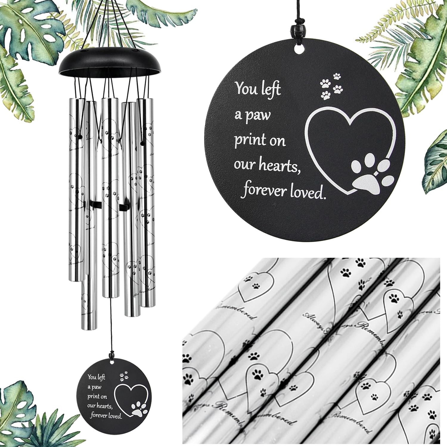 Astarin Pet Memorial Wind Chimes, 30 Inch Paw Print Memorial Gift for Dogs, Cats or Other Pets