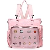 Badge Ita Bag for Anime Fans - Crossbody, Shoulder & Backpack, Nylon Tote Bag with Clear Window for Pin Display