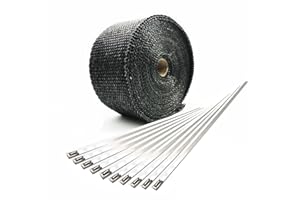 BLUERICE 2" x 50' Fiberglass Exhaust Heat Wrap Roll Fireproof Heat Shield Tape with 10pcs 11.8 Inch Metal Locking Zip Ties for Motorcycle