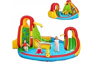 Costzon 7 in 1 Inflatable Water Slide, 16FTx 14FTx 8FT Giant Water Park Inflatable Double Water Slides w/Water Pool, Climbing