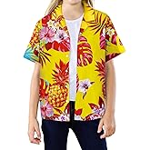 SANGTREE Girls Hawaiian Shirts Short Sleeve Button Down Shirts Pineapple Yellow, 13-14Years = Tag 180