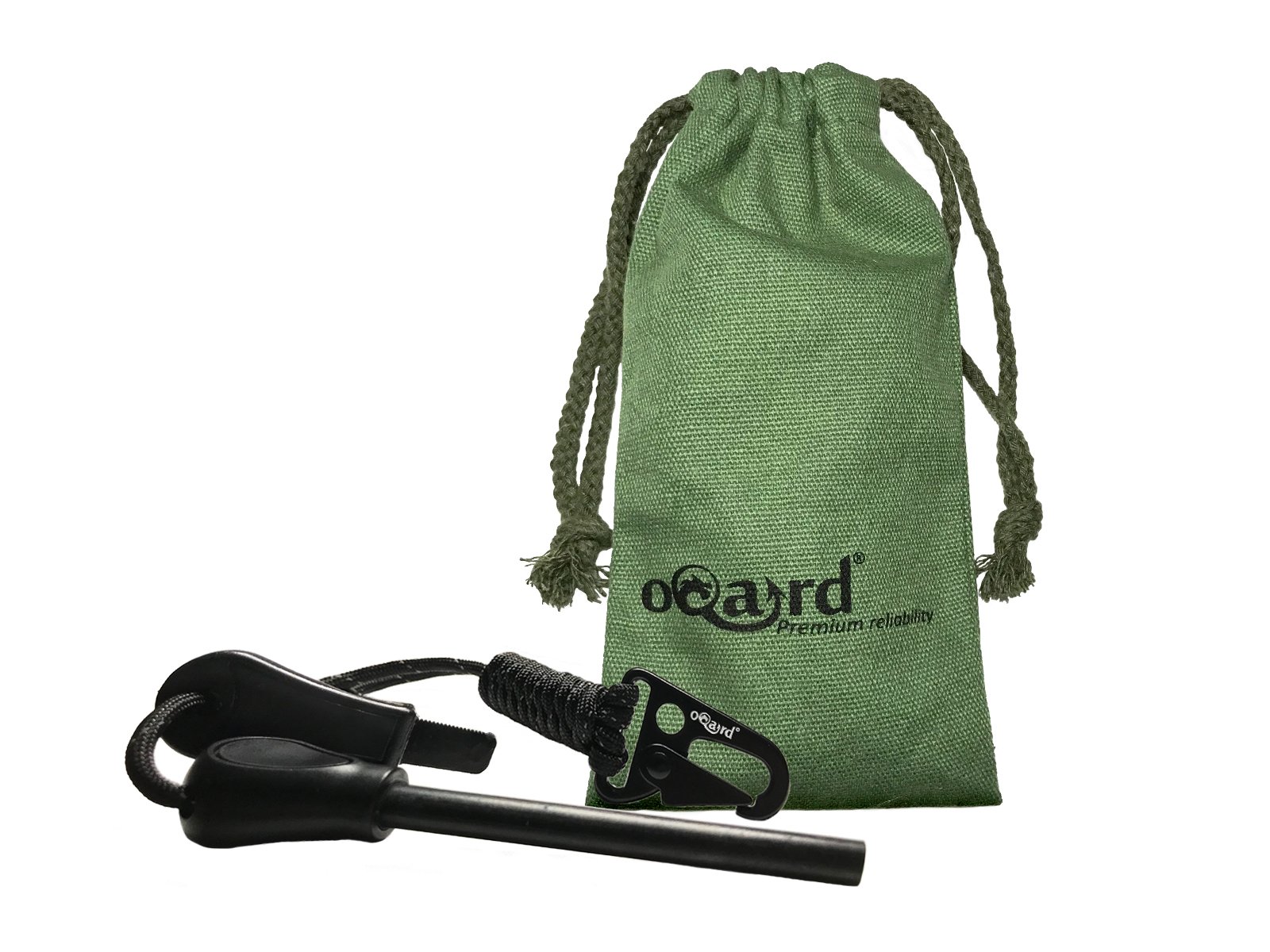 Oqard Reflective Paracord Fire Starter with Clip Hook - Black