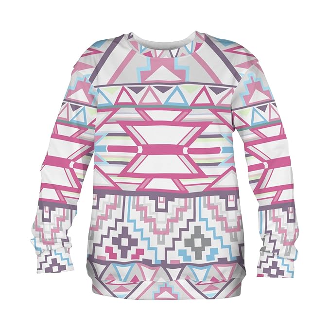 Loomiloo Aztek Weiß Pink Rosa White Sweatshirt Stripes Fullprint All Over Lines Colours Farben Farbig Voll Bedruckt Aztek Azt