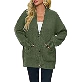 Saodimallsu Womens Chunky V Neck Cardigan Sweater Puff Sleeve Knit Cardigans Button Down Outwear with Pockets 2025