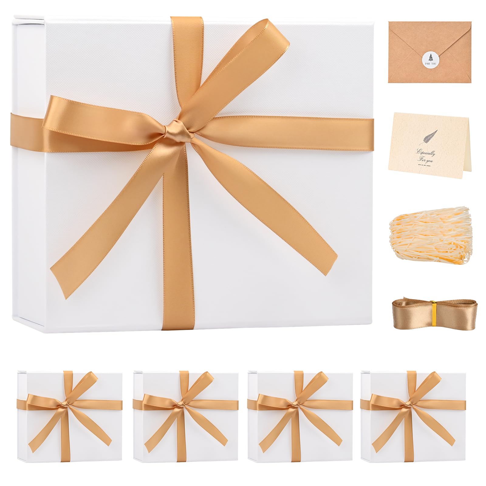 LIFELUM Small Gift Box, 8x7x3 inch White Gift Box Set of 5 with Magnetic Lid for Presents with Ribbon,Card,Shredded Paper Filler Gift for Mom, Birthdays, Christmas Presents Image