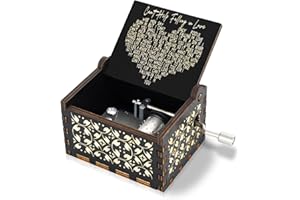 Akrehyull Can't Help Falling in Love Music Box, Hand Crank Vintage Wood Engraved Musical Boxes Case, Anniversary Valentines Birthday for Lover, Boyfriend, Girlfriend, Wife, Husband (Black)