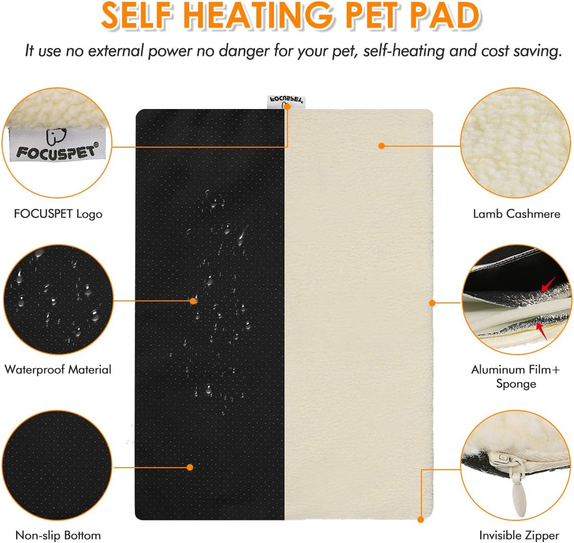 FOCUSPET Cat Thermal Mat, Cat Heating Pad Pet Bed Mat 19"x16" Self Heating Pad Dog Cat Bed Pad for Dogs & Cats Waterproof Innovative & Eco Friendly : Pet Supplies