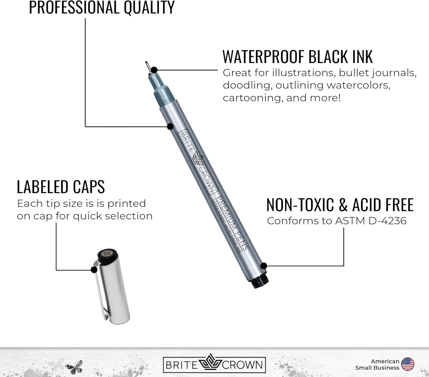 Premium Drawing Pens - Set of 10 Various Size Tip Fineliner Pens 0.2mm to 1.0mm Width Tips, Plus 2.5mm Calligraphy Brush-Tip Pen : Office Products