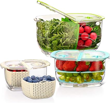 Amazon Luxear 野菜フルーツストレージコンテナ 3点セット Bpaフリー 冷蔵庫ストレージコンテナ 仕切り付きサラダコンテナ 冷蔵庫オーガナイザー 果物 野菜 肉 新鮮な魚の保存に使用 Luxear 保存容器 キャニスター