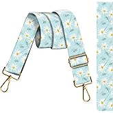 BALQOIFD Purse Strap Replacement Crossbody 1.5 Inches Wide, Gold Buckle Guitar Style Shoulder Bag Straps Adjustable for Women Men Handbags Blue Daisys