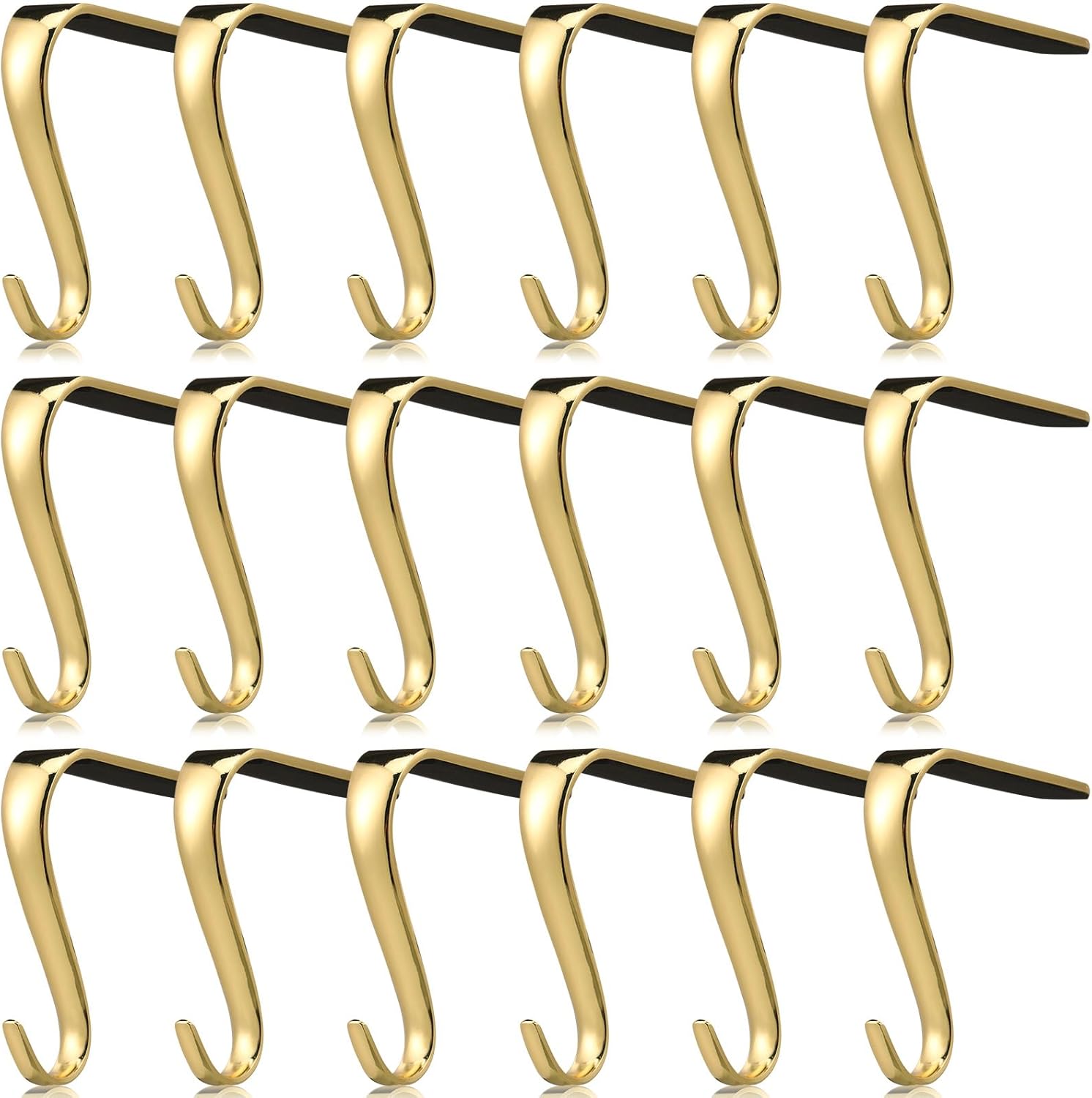 Ornament Hooks - Therwen 18 Pcs Christmas Stocking Holders for Mantel Heavy Duty Fireplace Hanger Hooks Mantel Stocking Hooks Christmas Garland Hanger Metal Mantle Grips for Fireplace Shelf Party Decoration (Gold)