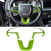 Steering Wheel Cover Trim Interior Accessories Decoration Kit for 2015-2024 Dodge Challenger Charger, for 2014-2024 Dodge Durango &amp; Jeep Grand Cherokee SRT8 (Green 3PCS)