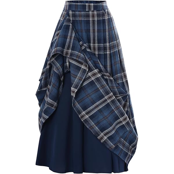 Amazon.com: Women Plaid Skirt High Waist A Line Tiered Long