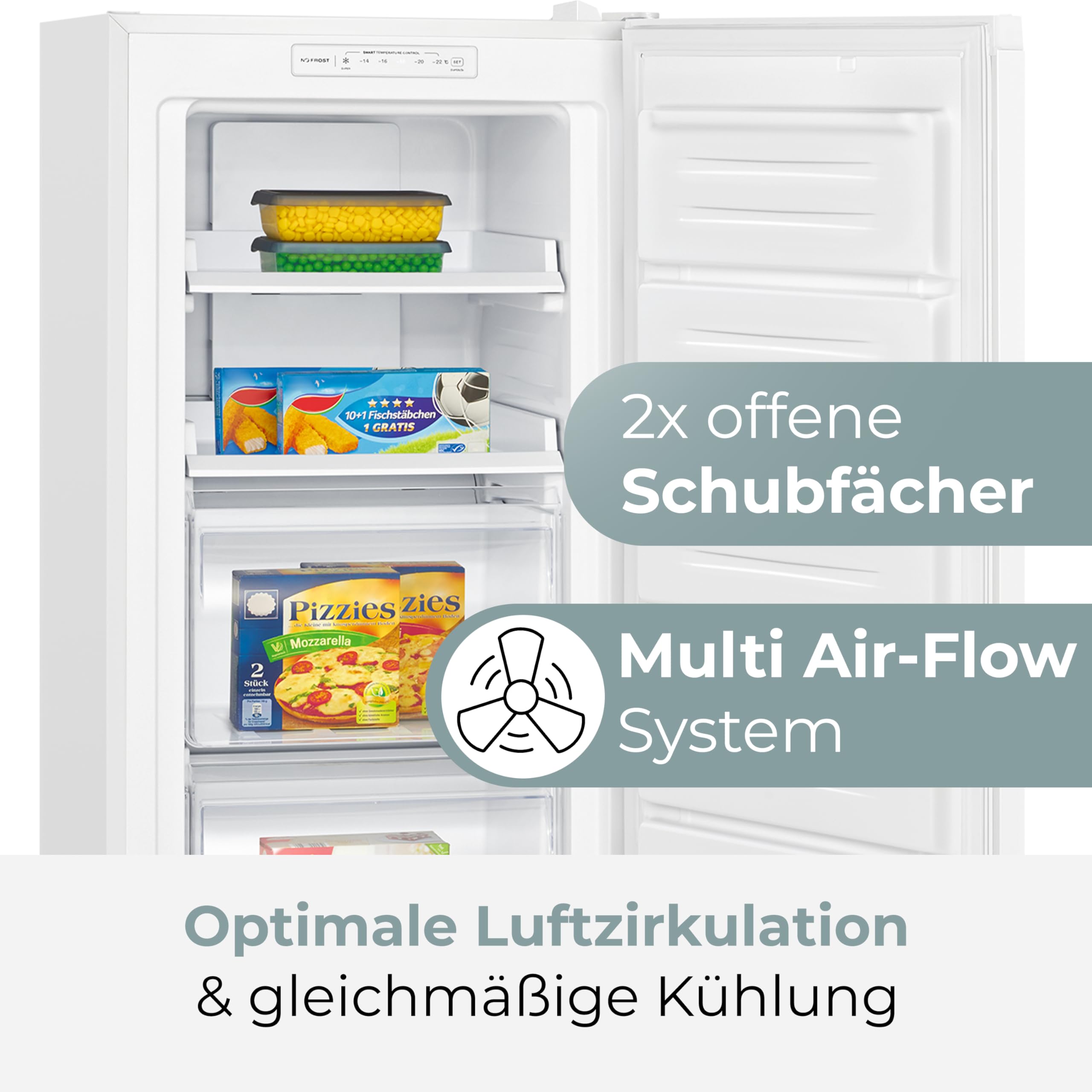 Clatronic® Gefrierschrank Nofrost | Energieklasse C | 143cm | Tiefkühlschrank | MultiAirflow | leise 39dB | bis zu -18°C | Türanschlag wechselbar | 161L Freezer | Gefrierschrank gross GS 200 weiß 3