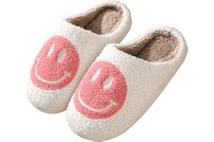 COUNDYMER Smile Face Slippers for Women Happy face slippers Retro Soft Plush Warm Slip-on Slippers, Cozy Indoor Outdoor Slippers