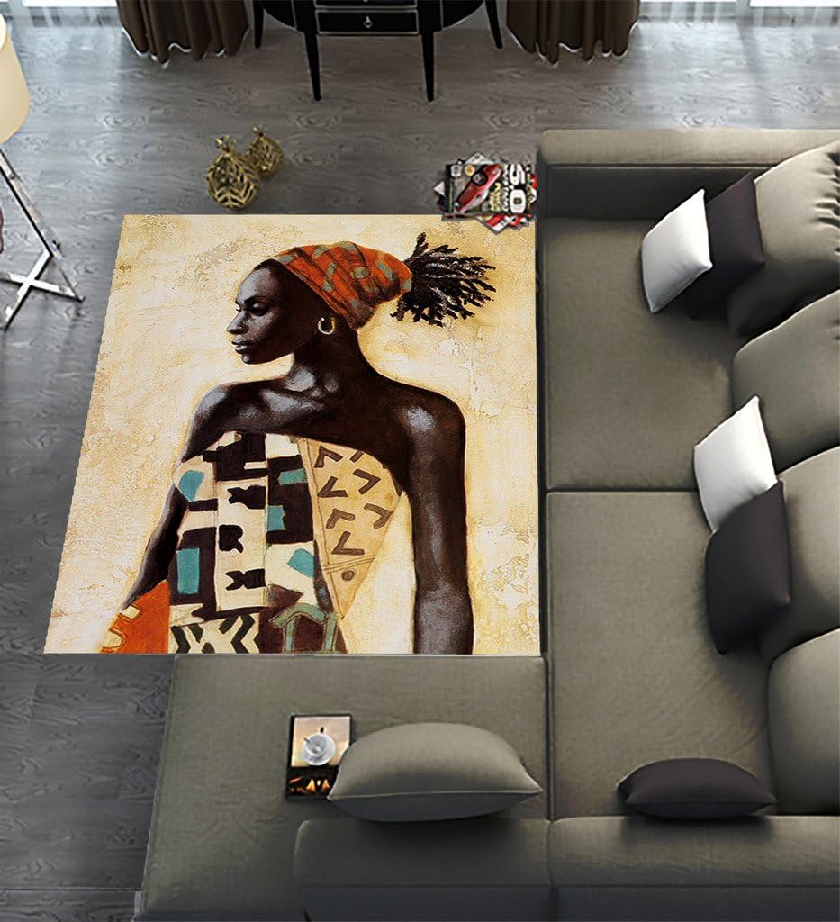 Floor Rugs Mat,Custom Beautiful African Woman Area Rugs Carpet Modern Carpet for Home Dining Room Playroom Living Room Decoration Size 7'x5'