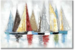 UTOP-ART Abstract Sailboat Canvas Wall Art: Colorful Boat Painting Quiet Seascape Artwork Painting for Living Room(36'' x 24'' x 1 Panel)