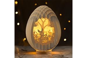 JABIHOME Lighted Easter Egg Centerpieces for Tables Indoor, Paper Easter Decoration for Tabletop, Mantel, Religious Christian Cross Decor, Rabbit Home Decor (Bunny)