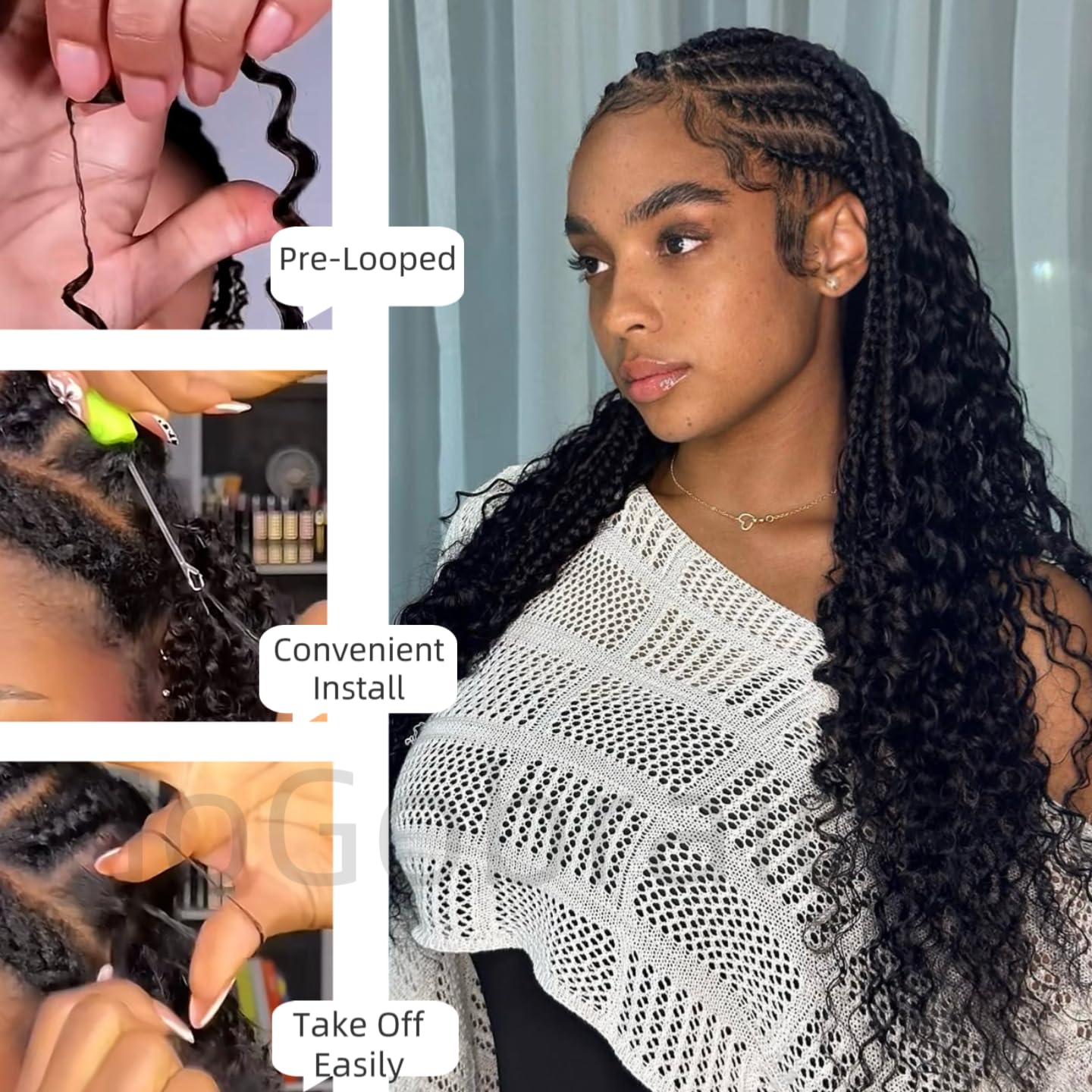 Condition photo showing New/Like New for gogobraids 100% human hair deep wave knotless pre-separated crochet hair feather crochet human hair 