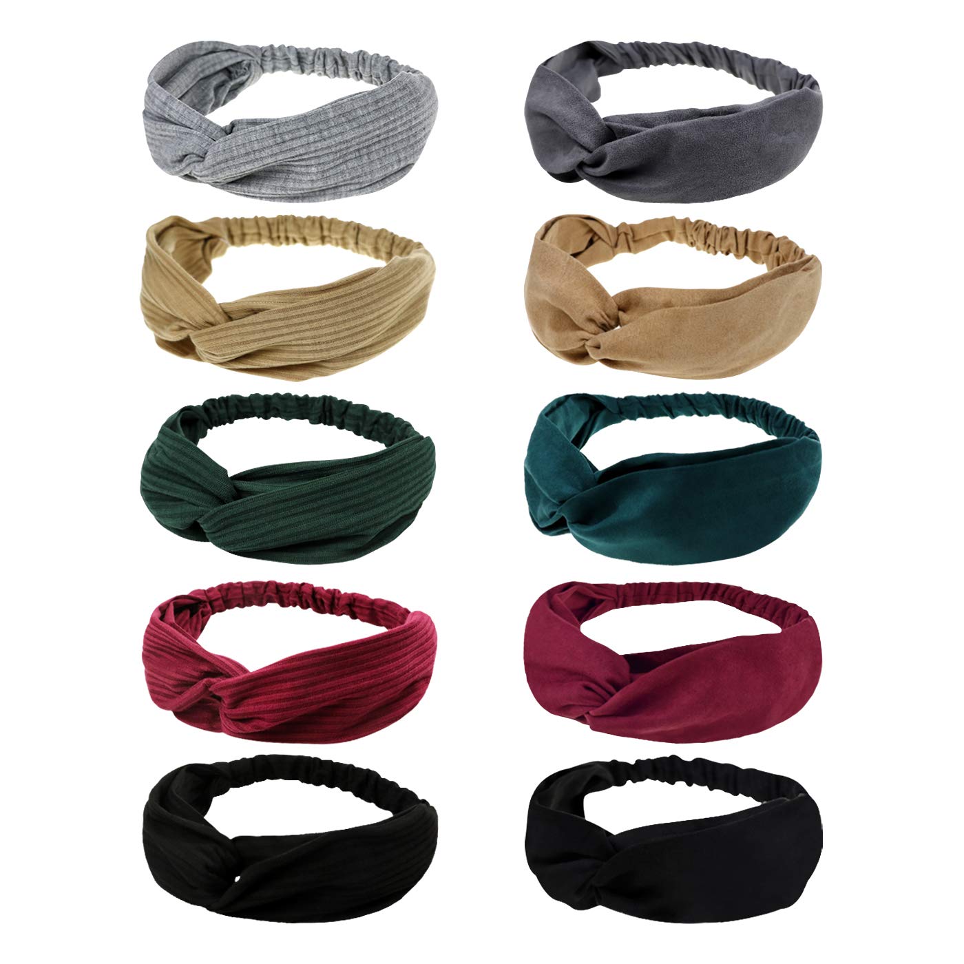 DRESHOW 10 Pack Turabn Headbands for Women Twisted Hair Bands Face Vintage Cross Elastic Head Wrap Hair Accessories